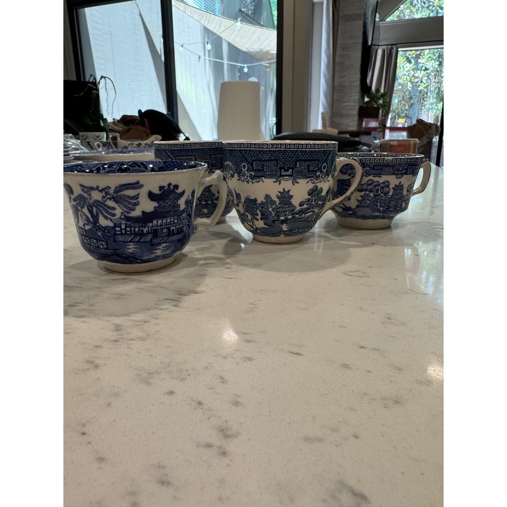 Vintage Arklow Willow Blue White‎ Tea Cups lot of 4 Made in Ireland Chinoiserie - Picture 3 of 16